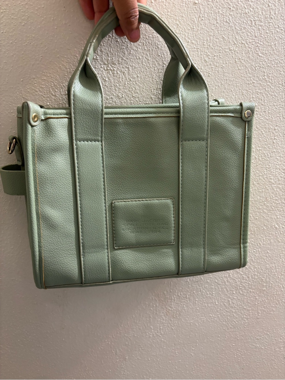 Sage green tote bag with top handles and an adjustable shoulder strap - Picture 8 of 10